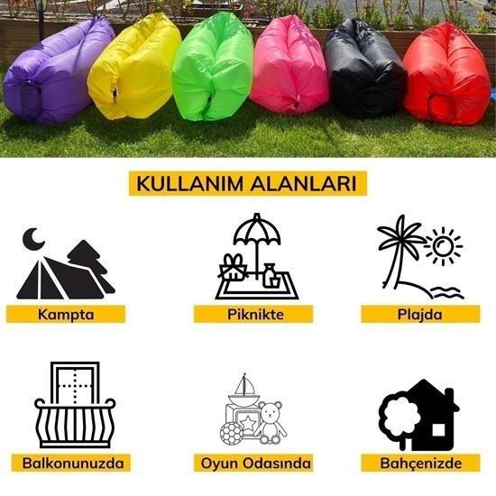 BUFFER® Pratik Şişme Yatak Bahçe Şezlong Kamp Havuz Deniz Çadır Yatağı Tek Kişilik Havayla Dolar Kol