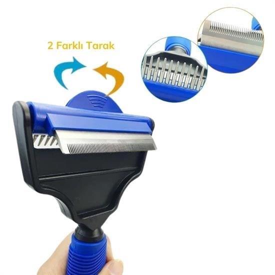 BUFFER® Profesyonel Ergonomik Saplı Çift Taraflı Evcil Hayvan Pet Kedi Köpek Fırçası Tarak ve Tırmık