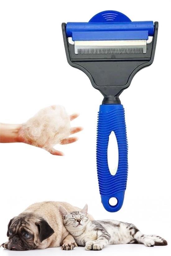 BUFFER® Profesyonel Ergonomik Saplı Çift Taraflı Evcil Hayvan Pet Kedi Köpek Fırçası Tarak ve Tırmık