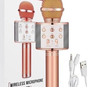 BUFFER® Rose Gold Şarj Edilebilir Telefon Ve Usb Bağlantılı Şarkı Karaoke Mikrofon