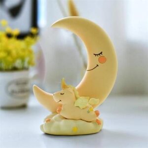 BUFFER® Sevimli Ay Ve Unicorn Dekorlu Renk Değiştiren Gece Lambası Sarı