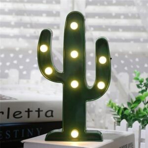 BUFFER® Sevimli Kaktüs Dekoratif Pilli Led Işıklı Masa Gece Lambası
