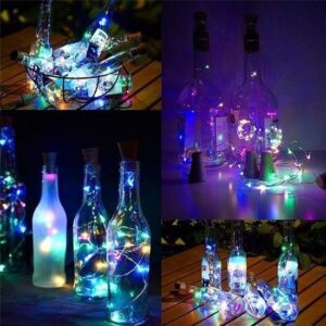 BUFFER® Şişe Mantar Tıpa Şeklinde 2 Metre İnce Tel Pilli RGB Peri Led