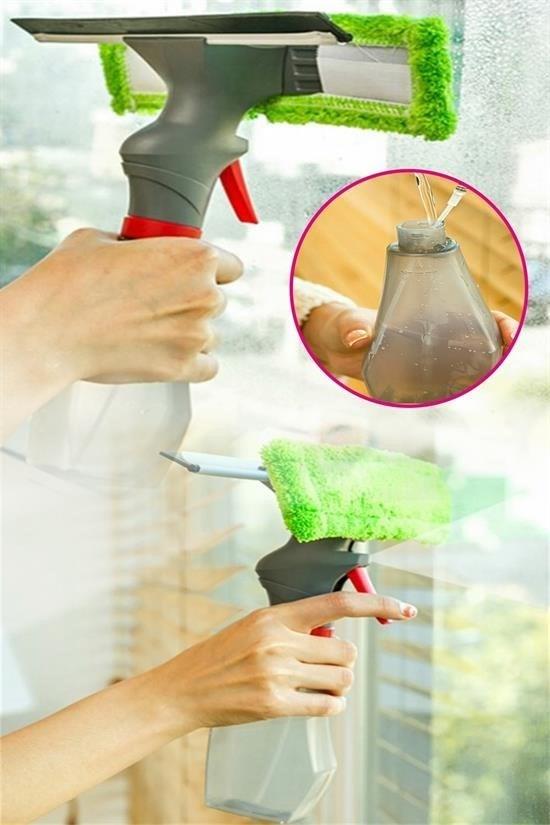 BUFFER® Spreyli Su Hazneli Mikrofiber Cam Silme Mopu