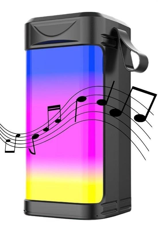 BUFFER® Usb Şarjlı Renkli LED Işıklı 1200 mAh 5W Portatif Müzik Sistemli Mini El Tipi Hoparlör